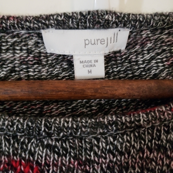 J. Jill Pure Jill Long Tunic Sweater Marled Black White Red Asymmetrical Medium - Picture 9 of 12